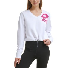 Calvin Klein Performance Women’s Cinched Logo Sweatshirt, White/Pink, Small