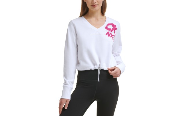  Performance Women’s Cinched Logo Sweatshirt, White/Pink, Small