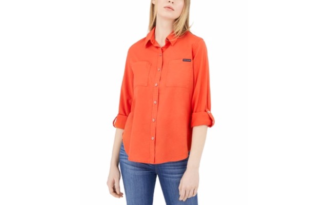  Regular & Petite Jeans Utility Shirt, Orange, X-Large