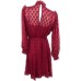  Women’s 3/4 Sleeve Clip Dot Mock Neck Dress Cranberry 6