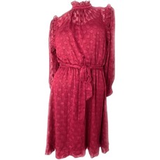 Calvin Klein Women’s 3/4 Sleeve Clip Dot Mock Neck Dress Cranberry 6