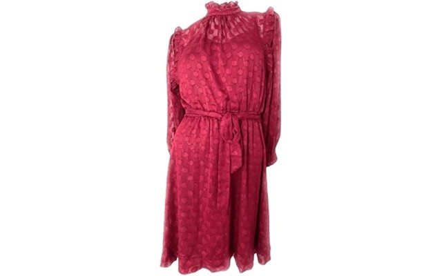  Women’s 3/4 Sleeve Clip Dot Mock Neck Dress Cranberry 6