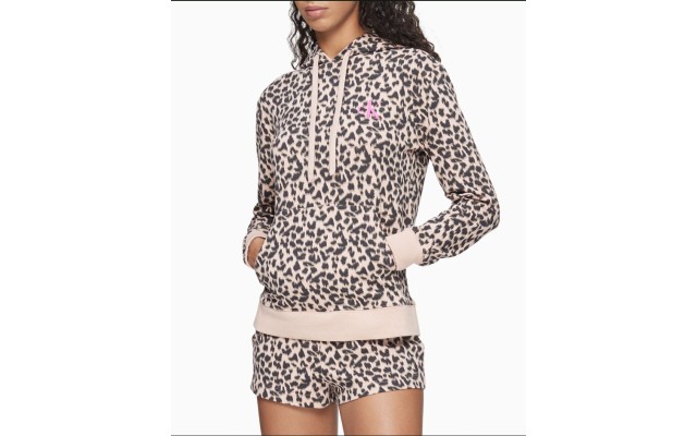  Women’s CK One Cotton Long Sleeve Sweatshirt, Sketched Leopard Print Honey Almond, X-Small