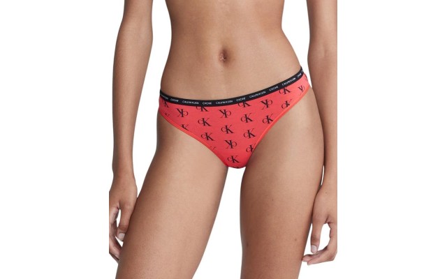  Women’s CK One Cotton Singles Thong Underwear, Red, Medium