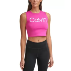 Calvin Klein Womens Cropped Logo Top, Medium, Hot Pink