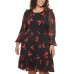  Womens Floral Plus Size Ruffled Dress, Red/18W