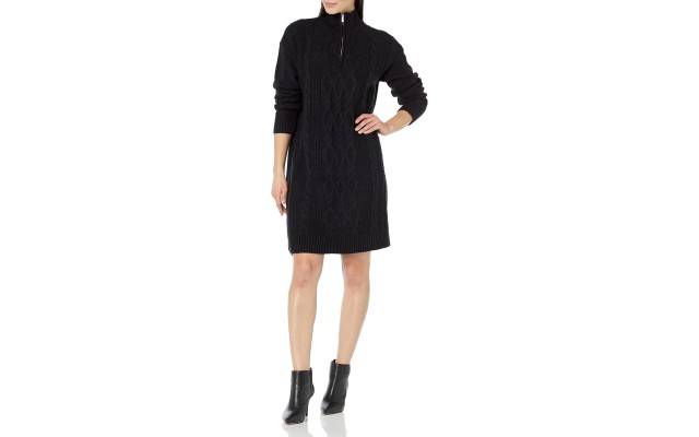  Womens Half SIZP Sweater Dress Sweater Dress,Black,Small