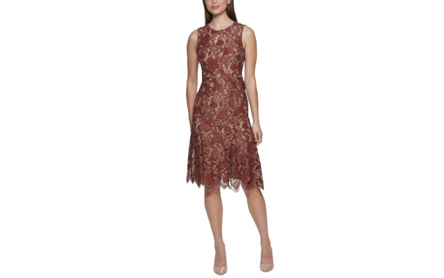  Women’s Lace Sheath Dress, Red, 2
