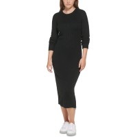 Calvin Klein Womens Long Sleeve Crew Neck Dress with Side Slit Zipper Sweater,Black,Small