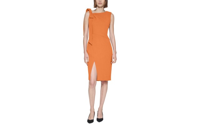  Womens Petite Bow Sheath Dress, Orange/2P