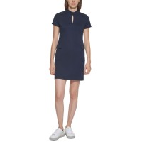 Calvin Klein Womens Petite Keyhole A-Line Dress, Navy/6P