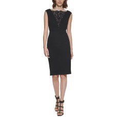Calvin Klein Womens Petite Lace-Inset Sheath Dress, Black/ 0P
