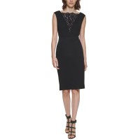 Calvin Klein Womens Petite Lace-Inset Sheath Dress, Black/ 10P