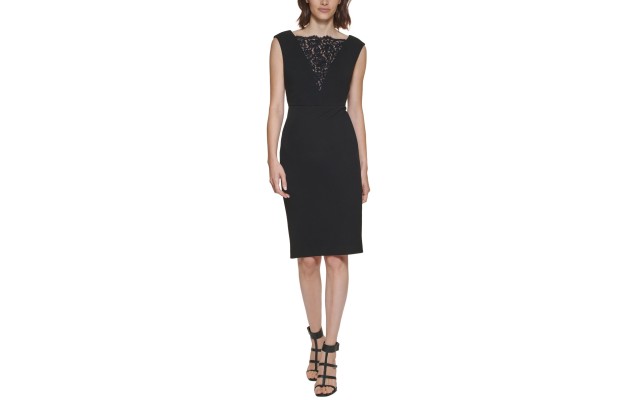  Womens Petite Lace-Inset Sheath Dress, Black/ 10P