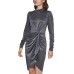  Womens Petite Metallic Animal-Print Ruched Dress, Silver/12P