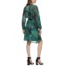  Womens Petite Printed Belted Fit & Flare Dress, Green/10P