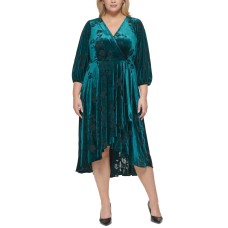Calvin Klein Womens Plus Size Velvet A-Line Midi Dress, Aqua/22W