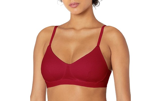  Women’s Pure Ribbed Light Lined Bralette, Wine, Large