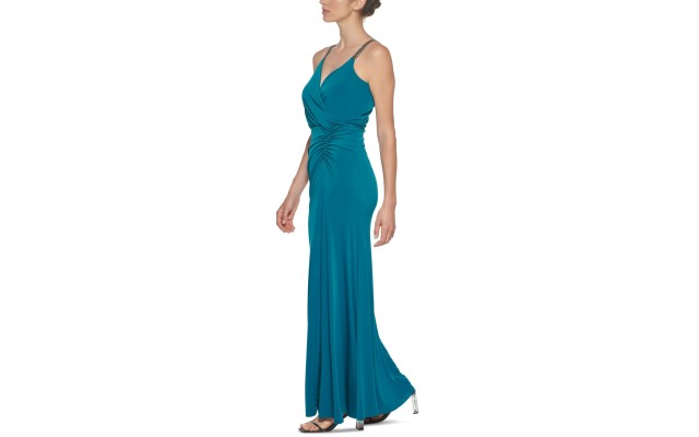  Women’s Ruched Gown Dress, Green, 8