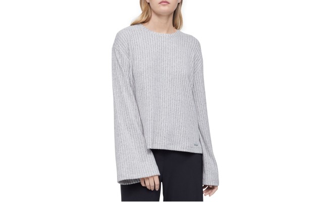  Women’s Sophisticated Cozy Lounge Crewneck, Gray, Small