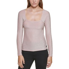 Calvin Klein Womens Square-Neck Shimmer Top, Enchant/Silver, Small