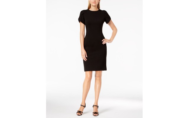  Women’s Tulip Sleeved Sheath Dress, Black, 14