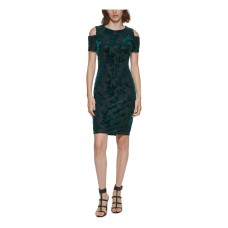 Calvin Klein Womens Velvet Cold-Shoulder Sheath Dress, Malachite, 6