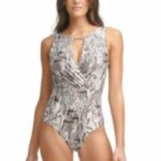 Calvin Klein Women’s White Snake Print Tummy Control High Neck One Piece Swimsuit