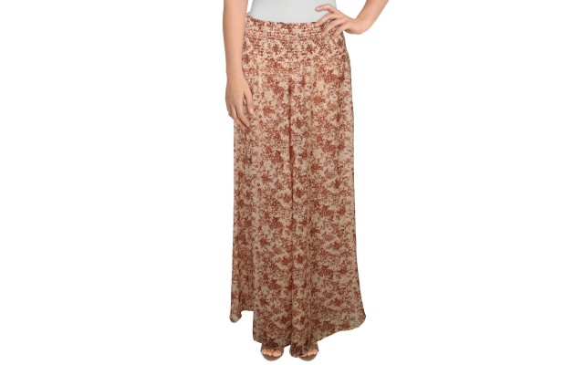  Womens Floral Print Smocked Wide Leg Pants, Rustcopper, Small