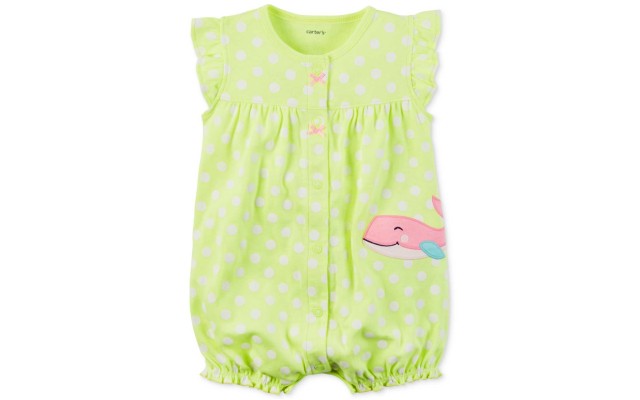 Carter’s Baby Girls’ Dotted Whale Snap Up Romper (Green, 24 Months)