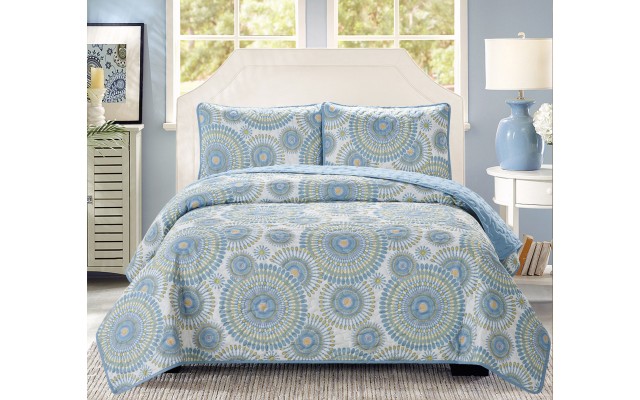  Starburst 3 Piece Quilt Set, King – Blue