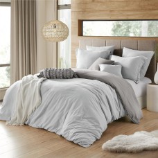 Cathay Home Inc. Ultra Soft Reversible Crinkle Duvet Cover Set, Silver/Grey,TwinTwin XL
