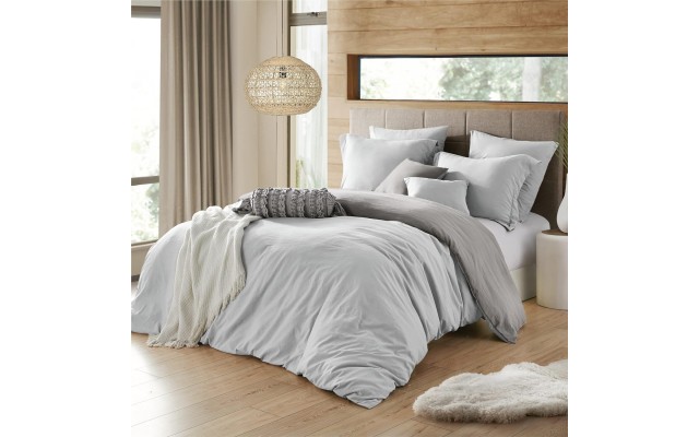 . Ultra Soft Reversible Crinkle Duvet Cover Set, Silver/Grey,TwinTwin XL