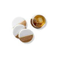Cathy’s Concepts Marble and Acacia Monogrammed Coasters 4 Pc.