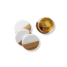 Cathy’s Concepts Marble and Acacia Monogrammed Coasters 4 Pc.