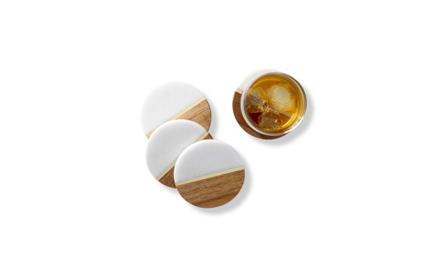 Cathy’s Concepts Marble and Acacia Monogrammed Coasters 4 Pc.
