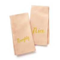 Celebrate Shop Embroidered Naughty and Nice 2 Piece Dish Towel Set, 15.5 X 25.5 Inches, Tan