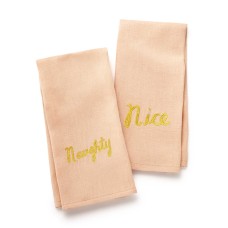 Celebrate Shop Embroidered Naughty and Nice 2 Piece Dish Towel Set, 15.5 X 25.5 Inches, Tan