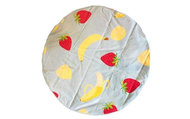  Printed Round Cotton Summer Fruit Beach Large Towel 59″ Diameter (Blue/Yellow Bananas & Strawberry)