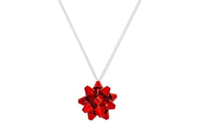  Women’s Holiday Bow Pendant Necklace, Red