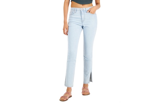  Juniors’ Side Slit Relaxed Skinny Jeans, Light Blue, 3