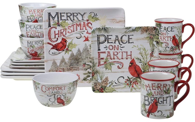  Evergreen Christmas 16pc Dinnerware, Service for 4, Multicolor