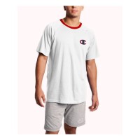 Champion Mens Cotton Logo Sleep Tee, White, Small