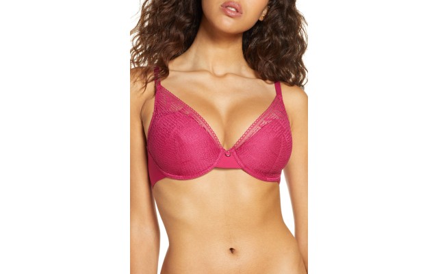 Chantelle Erika Lace Plunge Lightweight Bra, Magenta, 32C
