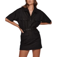 Charlie Holiday Fern Belted Mini Skirt, Black, Medium