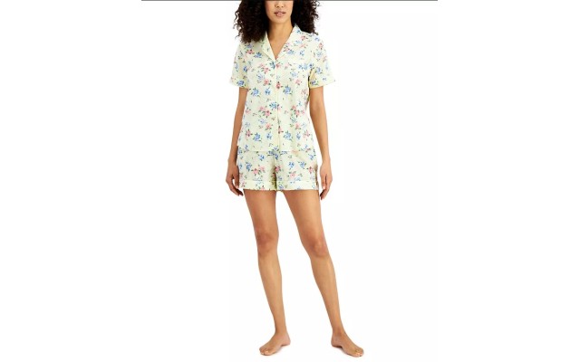  Cotton Swiss Dot Shorts Pajama Set, Yellow, X-Small