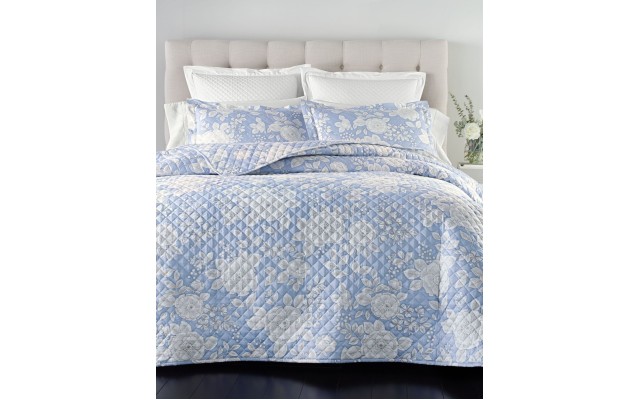  Damask Quilted Printed Cotton Euro Sham, Blue, 26x26
