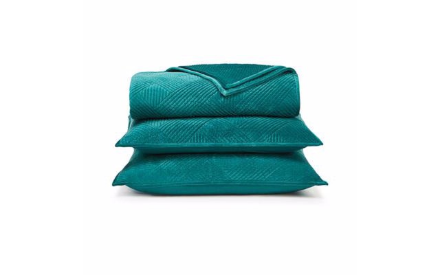  Damask Velvet 3 Pc. Coverlet Set, Full/Queen, Green