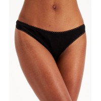 Charter Club Everyday Cotton Women’s Lace-Trim Thong, Black, XXL