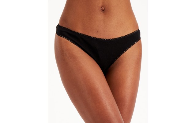  Everyday Cotton Women’s Lace-Trim Thong, Black, XXL